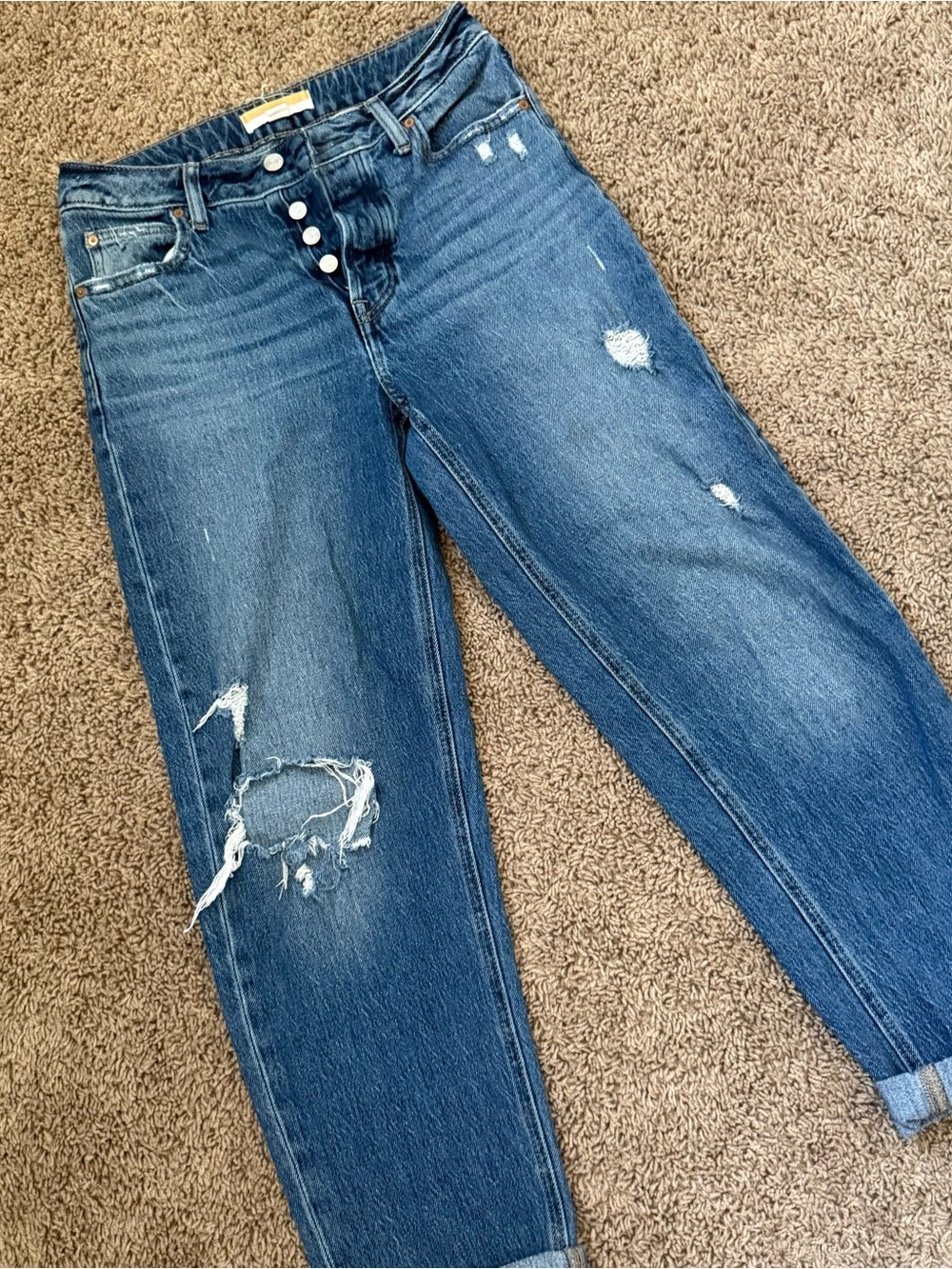 Distressed Blue Women's High-Rise Button-Fly Jeans